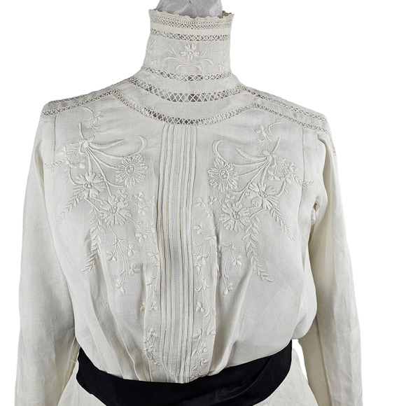 Antique c. 1905 white embroidered linen bodice skirt petticoat Volup - Picture 3 of 16